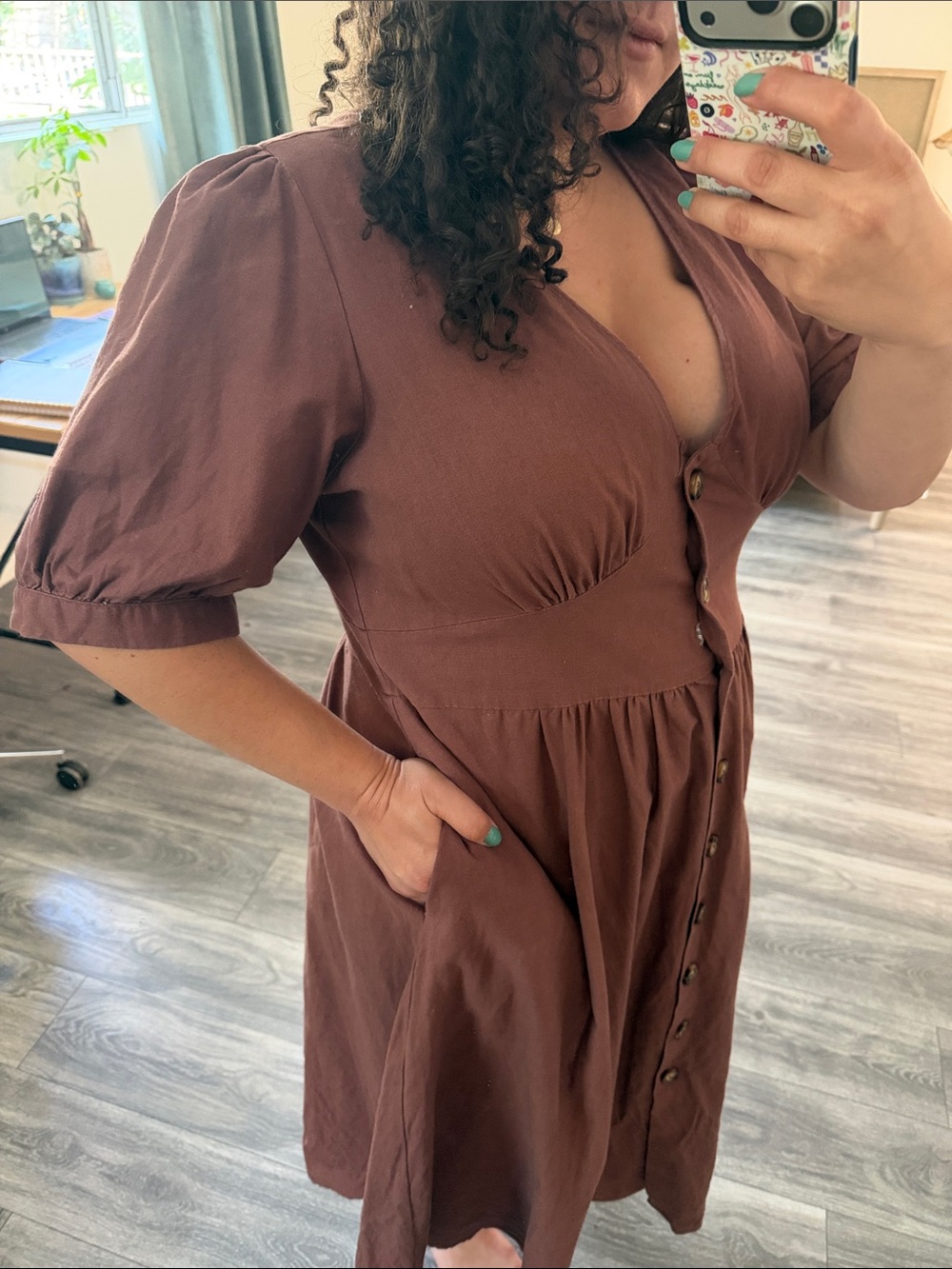 City Chic Wine Button-Front V-Neck Midi Dress - Picture 2 of 10